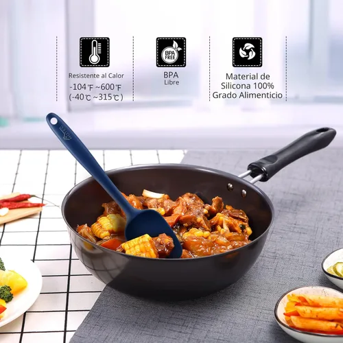 Miniatura 4 de HOTEC Juego de espátulas de silicona resistentes al calor de 300°C libres de BPA, espátulas de cocina de silicona, para hornear, mezclar, para Azul