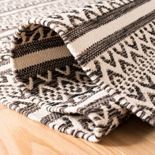 Miniatura 7 de SAFAVIEH Colección Montauk - Alfombra decorativa de 3 x 5 pies, color marfil y negro, hecha a mano de algodón estilo bohemio rural, ideal para zonas