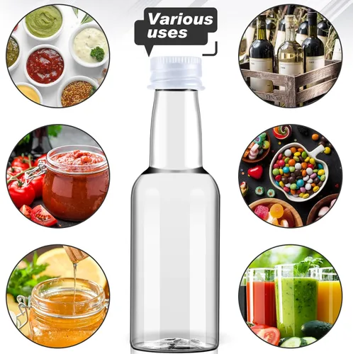 Miniatura 4 de Tessco 100 Piezas Mini Botellas de Licor de Plástico Mini Botella de Aderezo para Ensalada Navidad Pequeños Soportes de Alcohol Disparador con Tapa