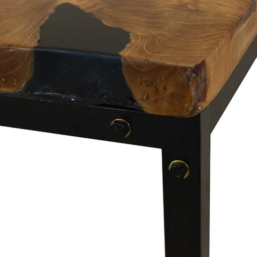 Miniatura 8 de Black and Brown Teak Wood Coffee Table, 43.3x23.6x15.7 in Rectangular Resin Living Room Table, Rustic Mesa de Centro para Sala, Durable Home