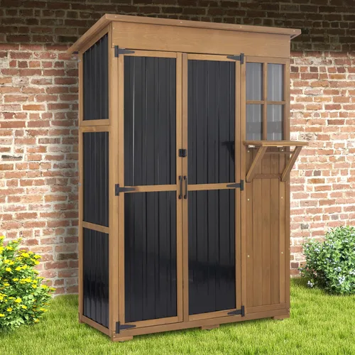 Miniatura 12 de Gabinete de almacenamiento al aire libre impermeable con estantes, pequeño cobertizo de almacenamiento, gabinete de almacenamiento vertical alto