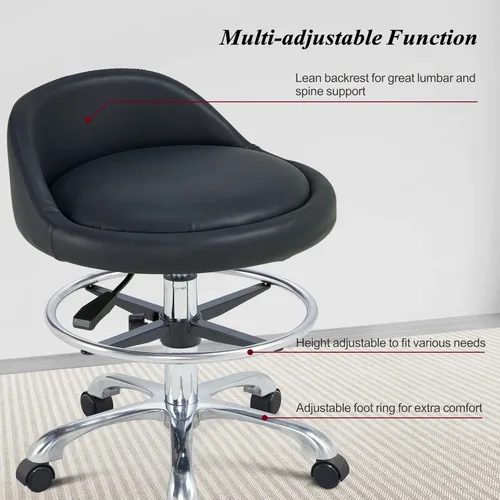Miniatura 3 de Taburete Rolling Shop con soporte de espalda, taburete ajustable en altura con ruedas, resistente para salón, spa, tatuaje, esteticista y cocina