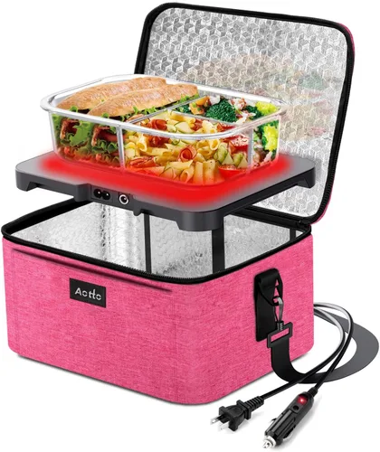 Miniatura 19 de Aotto Horno portátil, lonchera eléctrica, calentador de alimentos – 12 V/24 V/110 V 3 en 1 calentador de alimentos para coche – Fiambrera térmica