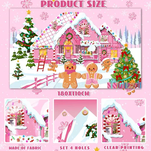 Miniatura 6 de Decoración de fondo navideño de pan de jengibre - Suministros festivos rosados alegres, accesorios de fotos de Candyland para decoración de letrero