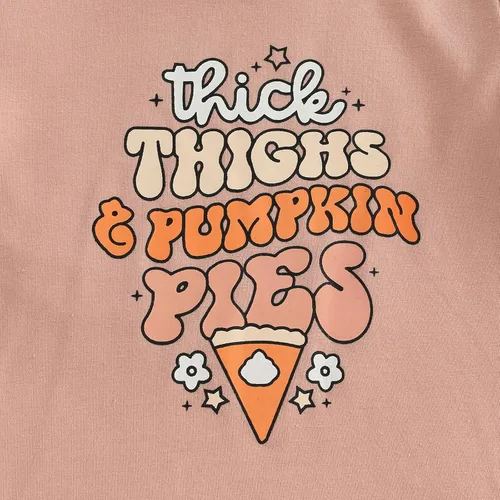 Miniatura 48 de Conjunto de sudadera con cuello redondo y estampado de pastel de calabaza para niña, camiseta y pantalones acampanados