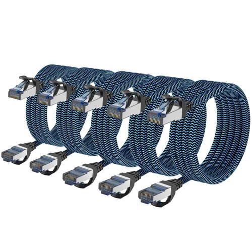 Cable Ethernet Cat8 de 3 pies, paquete de 5 unidades, alta velocidad 40Gbps 2000MHz, trenzado, azul, compatible con enrutador, módem, laptop, PC,