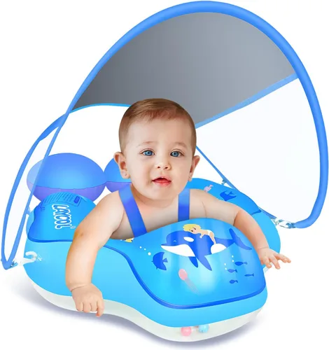 LAYCOL - Flotador de piscina para bebés con toldo de protección solar FPU 50+, con cola trasera que evita vuelcos, flotador inflable para bebés y