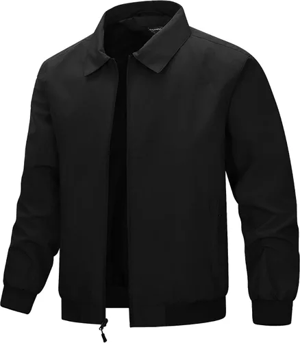 33,000ft Chaquetas ligeras para hombre, con cremallera completa, rompevientos, cuello ligero, elegante, casual, chaqueta de golf con bolsillos