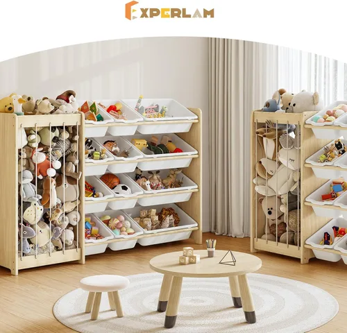 Miniatura 7 de EXPERLAM Organizador de almacenamiento de juguetes para niños, 2 en 1 almacenamiento de animales de peluche y organizador de juguetes con 12 Blanco