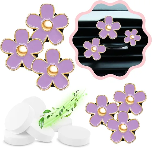 Miniatura 14 de 6 piezas de decoración de automóvil con flores de margarita, clip de ventilación de aire con flores, clip de salida de aire acondicionado, clip