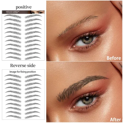 Miniatura 4 de Aresvns Cejas falsas realistas, 99 pares, 12 formas, transferencia de cejas impermeables 4D para mujeres y adolescentes, perfectas para regalos