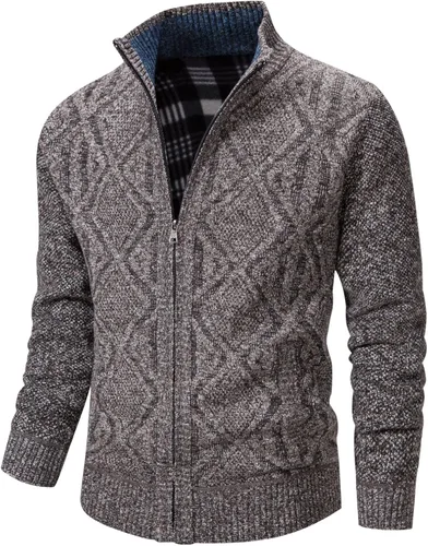 Miniatura 51 de VtuAOL Suéteres tipo cárdigan para hombre, con cremallera completa, cuello alto, cárdigan de punto casual con bolsillos
