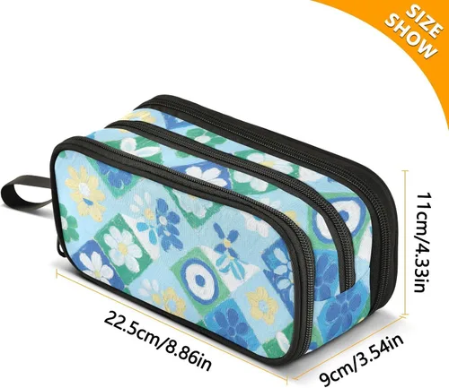 Miniatura 3 de Bolsas de lápices de nailon para niñas, flores de cerezo azul japonés, gran capacidad, estuche para lápices universitarios, organizador de papelería