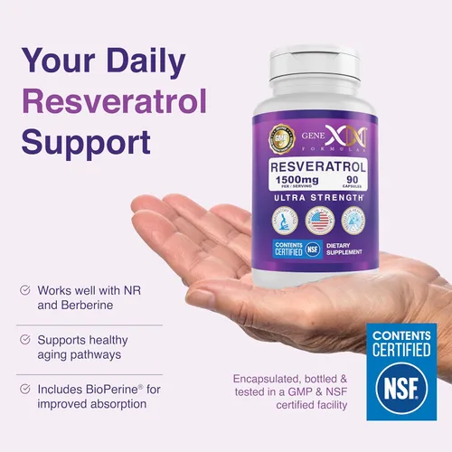 Miniatura 6 de Genex Formulas Resveratrol de 1500 mg con BioPerine para absorción (paquete de 3) Cápsulas orgánicas de trans-resveratrol de Knotweed japonés