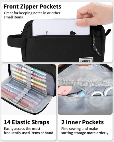 Miniatura 3 de Sooez Estuche para lápices original de alta capacidad, bolsa grande para lápices, estuche organizador para bolígrafos, suministros estéticos