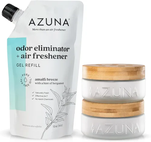 Miniatura 13 de Azuna Ambientador y Eliminador de Olor para Malos Olores Kit de 4 Habitaciones Incluye (4) Frasco de Vidrio Luxe Vacío y Recarga de Gel de 24oz