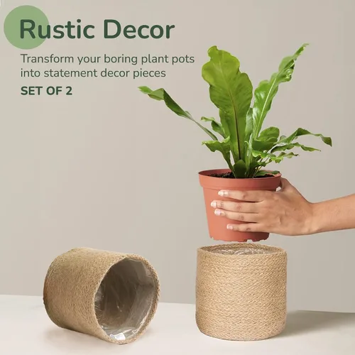 Miniatura 5 de Cesta de maceta de yute - Cubiertas de cuerda de yute tejidas para decorar suculentas de interior/exterior, macetas pequeñas - Juego de 2