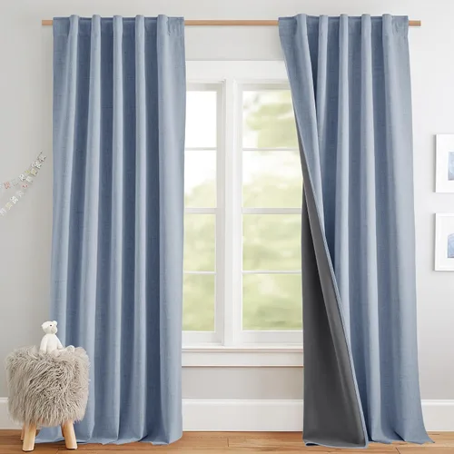 Miniatura 42 de NICETOWN Cortinas 100% opacas de 63 pulgadas de largo, 2 paneles de cortinas cortas con aislamiento térmico con forro para dormitorio, cortinas
