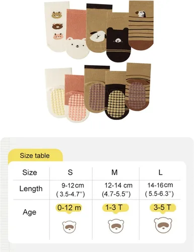 Miniatura 7 de Calcetines antideslizantes para bebés y niños pequeños con empuñaduras, calcetines de dibujos animados para niñas y niños recién nacidos, 5 pares