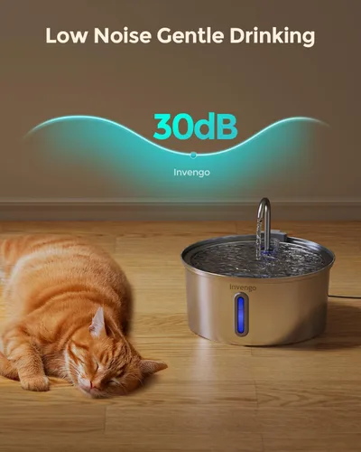 Miniatura 4 de Fuente de agua para gatos de acero inoxidable: fuente para gatos de 108 oz/3.2 L para beber Dispensador de tazón de agua silencioso para gatos