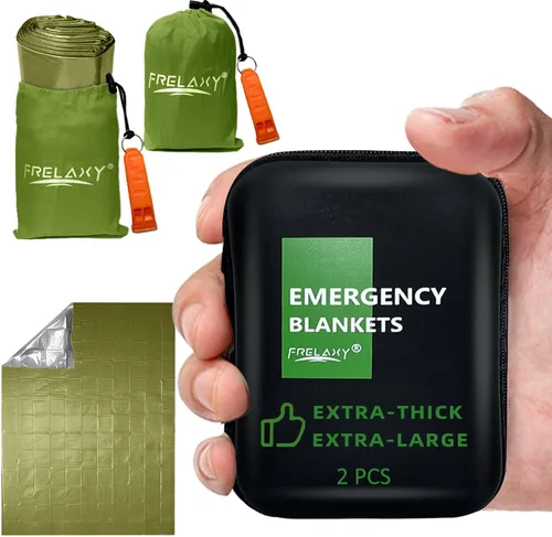 Frelaxy Paquete de 2/4 mantas de emergencia, extra gruesas, extra grandes, con silbatos, bolsas de almacenamiento y funda de EVA