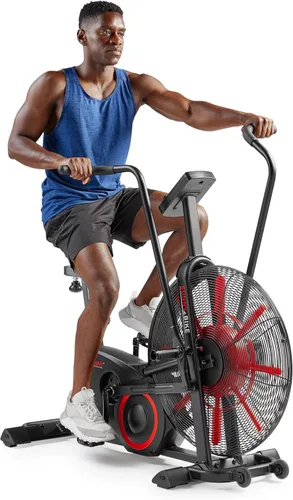 Sunny Health & Fitness Premium Smart Cross-Training Fan Bike, Air Resistance Cardio Machine w/330lb Capacity for Intensive Home Workout,