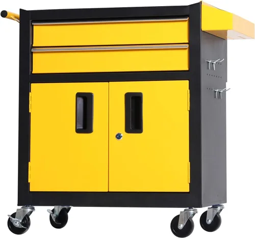 Miniatura 11 de Caja de herramientas resistente con carrito de acero rodante con puertas con cerradura (TZ12 Negro)