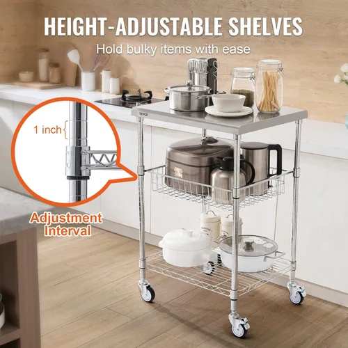 Miniatura 4 de VEVOR Carrito Utilitario de Cocina, 36.6"x20"x24" Carrito Rodante de Alambre de 3 Niveles, Carrito de Servicio de Acero con Capacidad de 470LBS