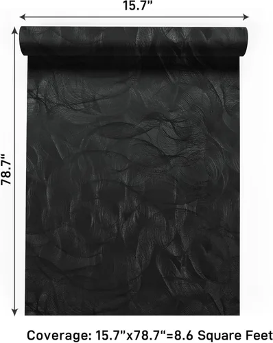 Miniatura 7 de VaryPaper Papel tapiz moderno con textura negra, para despegar y pegar, diseño geométrico en espiral, para dormitorio, baño, extraíble