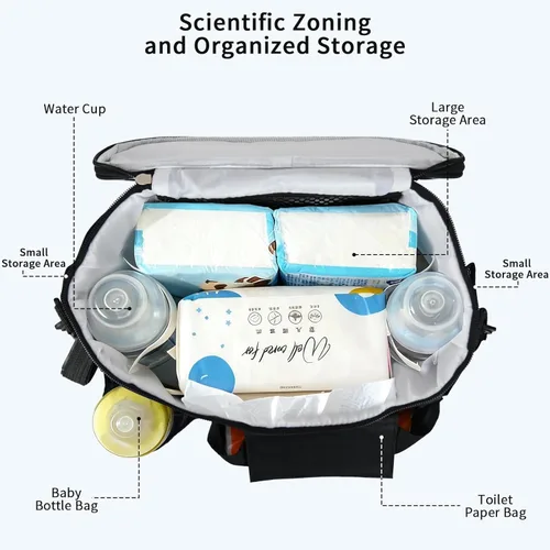 Miniatura 3 de Organizador de cochecito con portavasos aislados, bolsa universal para cochecito que se adapta a Uppababy, Baby Jogger, Nuna, correa de hombro Negro