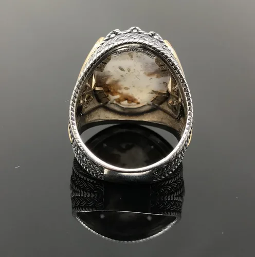 Miniatura 7 de KAR Rare Find 925K Anillo de plata esterlina Yemeni Agate Aqeeq para hombre P5C