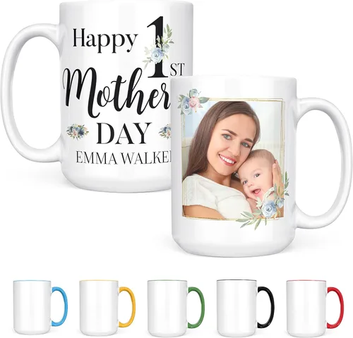 Miniatura 10 de Regalos para el primer día de la madre, taza de café personalizada con foto y nombre, 11 o 15 onzas, 10 opciones de color, taza personalizada
