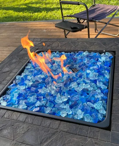 Miniatura 3 de NUPICK Fire Glass - Mezcla mixta Bahama de 20 libras para hoguera y chimenea de gas, roca de vidrio templado de 1/2-3/4 pulgadas en azul y blanco