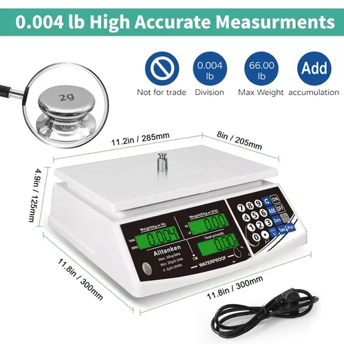 Miniatura 3 de Escala impermeable IP68 de la computación del precio, escala comercial del peso de la carne de la comida de 66lb Digitaces con la exhibición verde