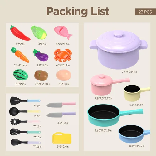 Miniatura 7 de GILOBABY Accesorios de Cocina de Juguete, Conjuntos de Comida de Juguete para Cocina de Juguete para Niños con Juego de Ollas y Sartenes, Utensilios