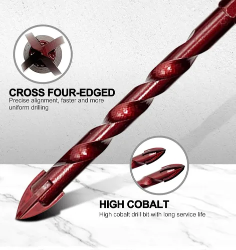 Miniatura 4 de FEWELL Brocas de mampostería 10 piezas, juego de brocas para hormigón, tamaño de 1/8 a 1/2 pulgadas, juego profesional de brocas de alto cobalto