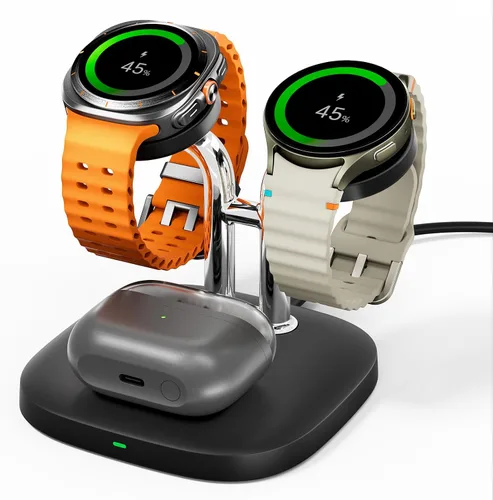 Miniatura 8 de SwanScout Cargador de reloj doble, SwanScout 704S, estación de carga inalámbrica 3 en 1 para Samsung Galaxy Watch 8 Classic/8/Ultra/7/6/6 Classic/5
