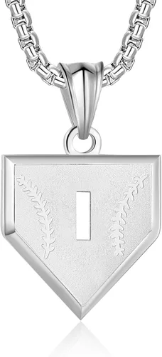 Miniatura 67 de Collar con inicial de la A a la Z para niños, de acero inoxidable, con dije de escudo de letra, cadena de 22 + 2 pulgadas, inspirador de béisbol