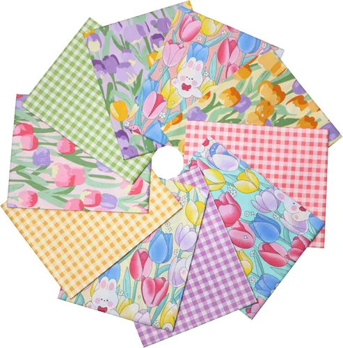 Miniatura 11 de Paquete de 10 piezas de tela de algodón con estampado floral de 18 x 22 pulgadas, cuadrados de tela acolchada precortados para coser, manualidades