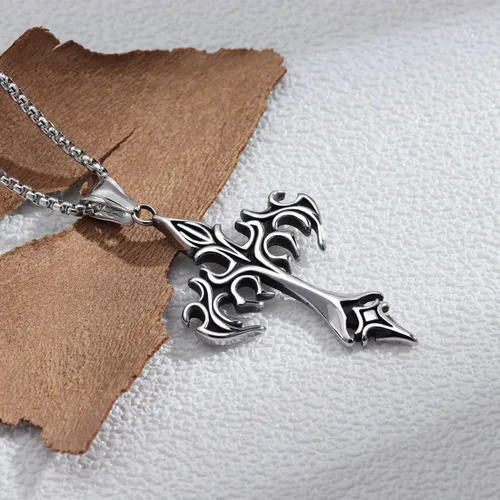 Miniatura 6 de Collar de cruz para hombre, cadena de cruz de plata, colgante de acero inoxidable para mujer, collar gótico, joyería cristiana gótica