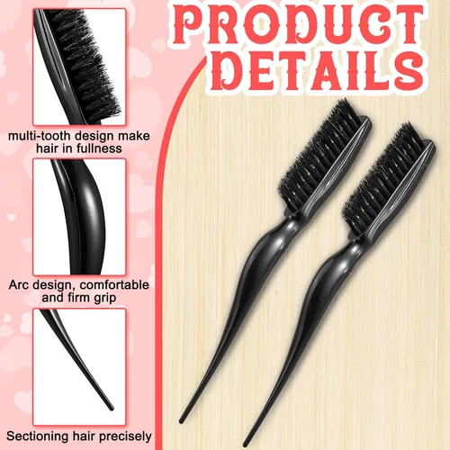 Miniatura 3 de Frienda 2 piezas de cepillo de pelo de broma de cerdas de jabalí peine para mujeres, cerdas de nailon de jabalí de salón de belleza, estilo de Negro