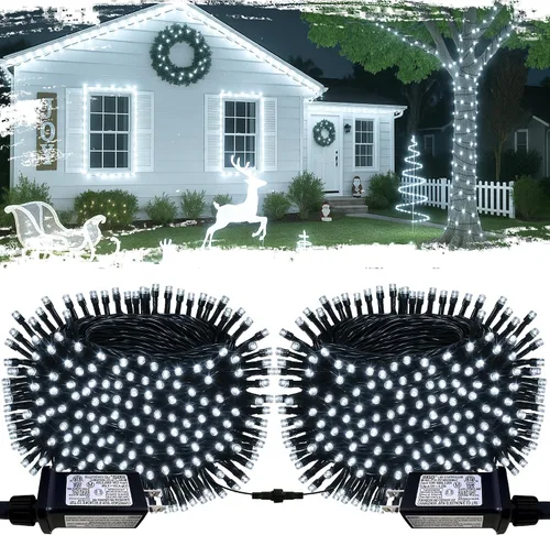 Miniatura 8 de Paquete de 2 tiras de luces de Navidad conectables, multicolor, 210 pies, 600 luces LED de Navidad para exteriores/interiores, luces de árbol