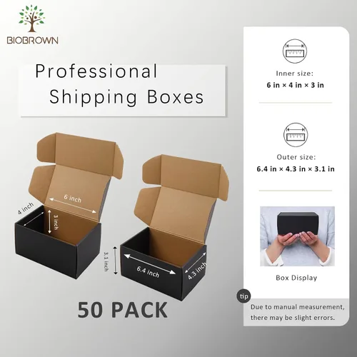 Miniatura 2 de BIOBROWN Cajas de cartón corrugado de 6 x 4 x 3 pulgadas, paquete de 50 cajas pequeñas para embalaje, cajas de envío para pequeñas empresas, negras
