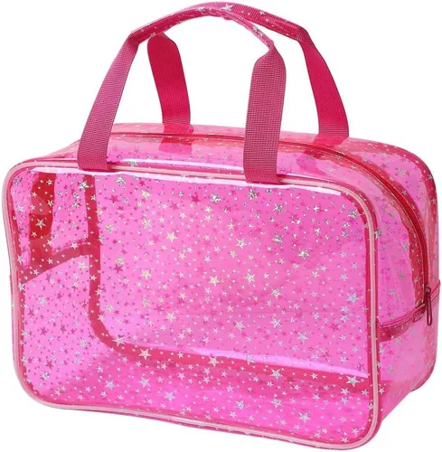 Miniatura 11 de SxoSyo Bolsas de maquillaje transparentes grandes para mujer, bolsa transparente para cosméticos, con asa, organizador de baño, Verde (Green Star)