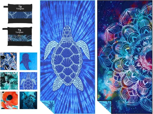 Miniatura 26 de Yongoes Paquete de 2 toallas de playa ligeras y delgadas de microfibra, sin arena, de secado rápido, súper absorbentes, toallas grandes