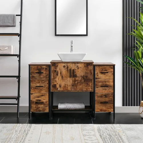 Miniatura 16 de eclife Combo de Tocador de Baño de 36" con Lavabo, Gabinete Moderno de Soporte de Metal con Estante Inferior y Gabinete Lateral de Almacenamiento