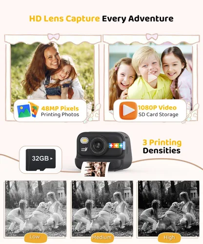 Miniatura 7 de Cámara de impresión instantánea en color para niños – Cámara para niños con 5 papeles fotográficos de color, video de 48MP y 1080P, 21 marcos