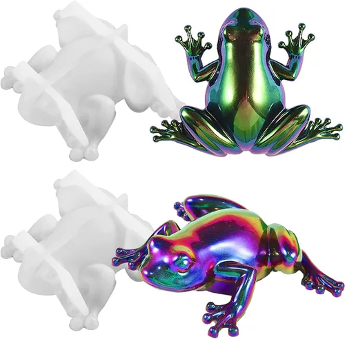 2 piezas de moldes de resina en forma de rana, moldes de silicona para animales, moldes de resina 3D lindos para fundición de epoxi, molde de rana