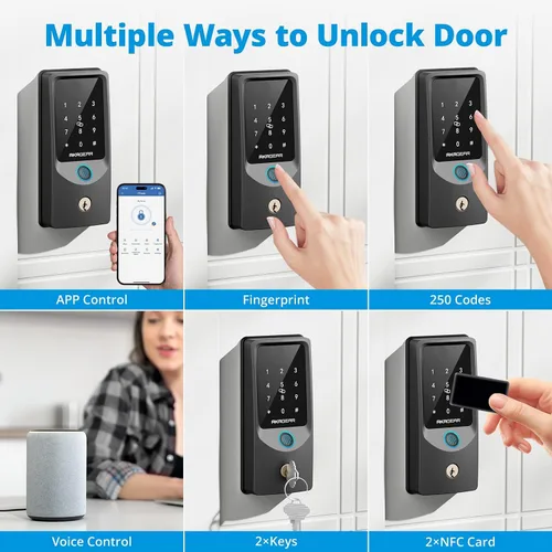 Miniatura 3 de AkaGear T02 Cerradura de puerta de entrada sin llave con huella dactilar, WiFi integrado, bloqueo inteligente para puerta delantera, control remoto