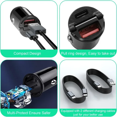 Miniatura 6 de MTAKYI Paquete de 2 cargadores USB C para automóvil, doble puerto más pequeño de 30 W PD y 30 W QC3.0, adaptador de cargador rápido para automóvil